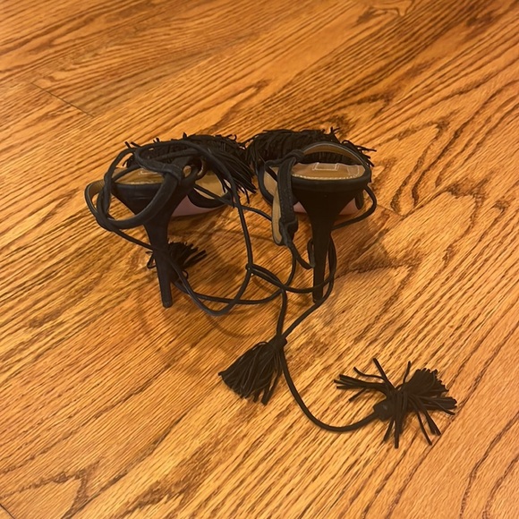 Aquazzura Woman’s Black Fringe Heels Size 40.5 - Picture 4 of 6